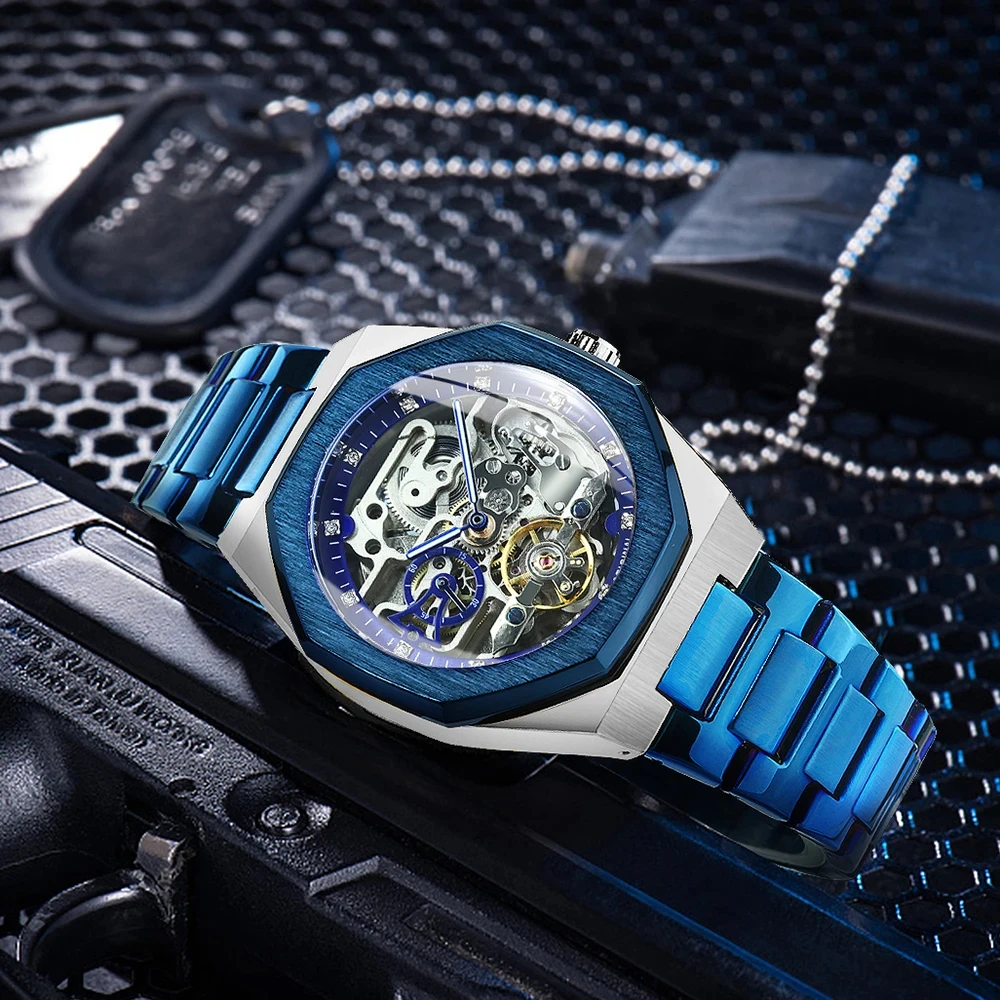 Reloj Mecánico Automático Informal Forsining para Hombre, Manecillas Luminosas, Correa de Acero Inoxidable, Reloj de Pulsera de Lujo con Esqueleto
