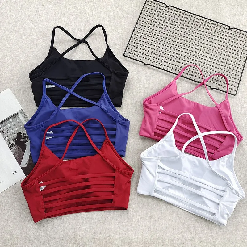 Sujetador deportivo sexy con espalda cruzada y tirantes finos para mujer - Yoga Correr Fitness Gimnasio Entrenamiento Top al aire libre
