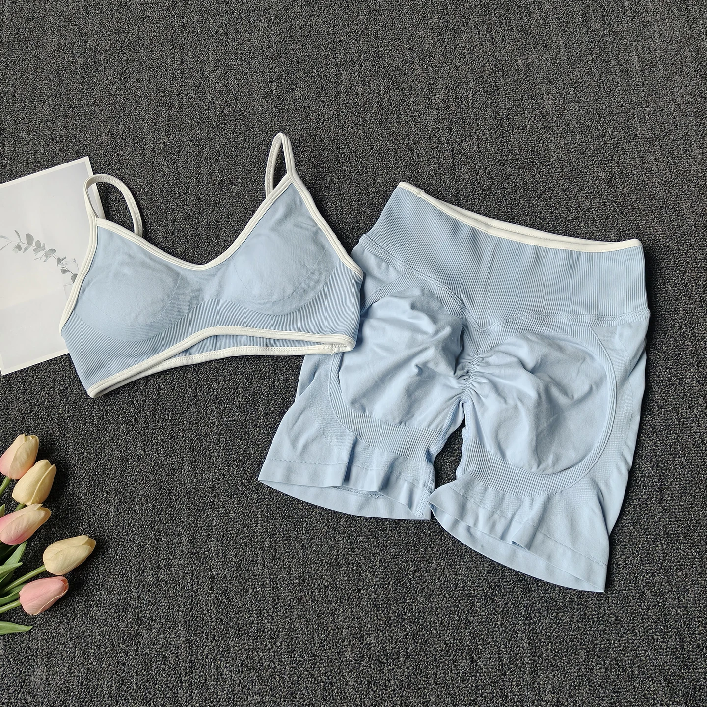 Traje de Yoga melocotón para glúteos para mujer, sujetador sin costuras con tirantes para gimnasio, cintura alta, levantamiento de cadera, pantalones cortos ajustados para el vientre, conjunto de Fitness
