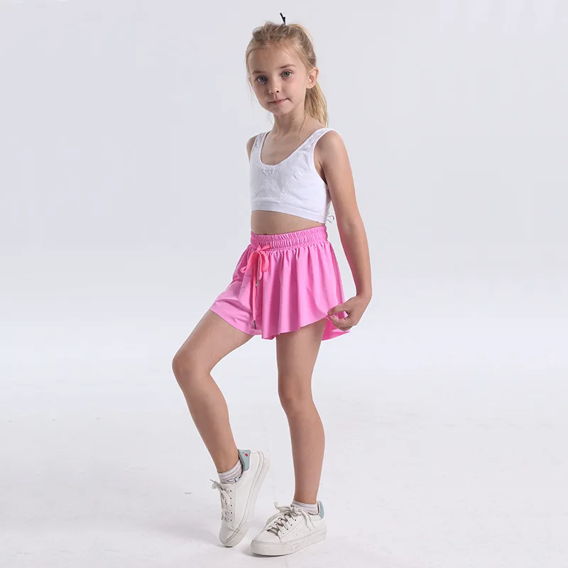 Pantalones cortos para niños, pantalones cortos de mariposa fluidos para niñas, faldas atléticas 2 en 1 para correr, faldas cortas para animar, tenis, baile, ropa Preppy para niños de 5 a 12 años