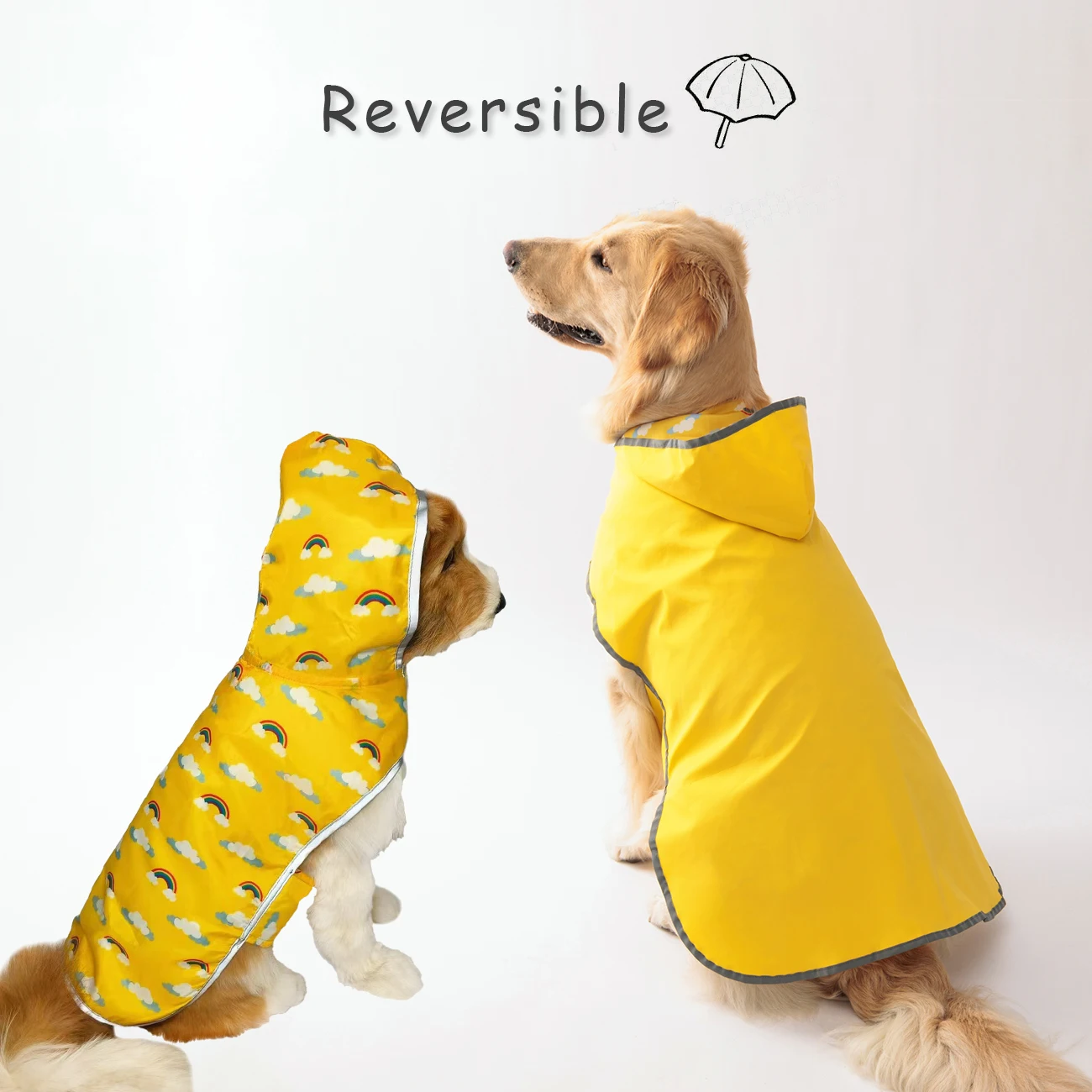 ¡Manta tu cachorro seco y elegante: impermeable amarillo de doble capa con uso bidireccional!