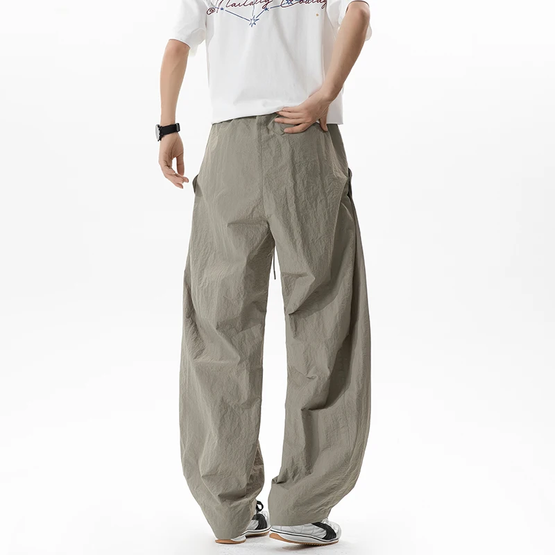 Pantalones Jogger de Seda Helada para Hombre, de Verano, de Marca, a la Moda, Sueltos, de Pierna Ancha, Finos, Transpirables, de Secado Rápido, Largos