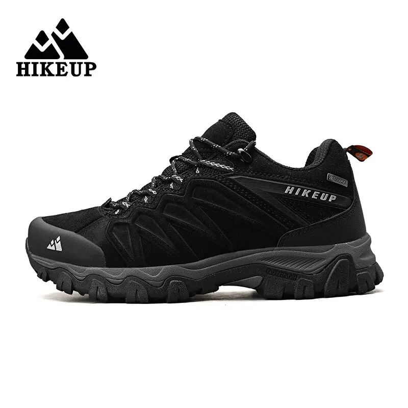 HIKEUP, zapatos de senderismo de cuero de alta calidad, duraderos, para deportes al aire libre, zapatos de cuero para senderismo para hombres, zapatillas de deporte con cordones para escalar y cazar