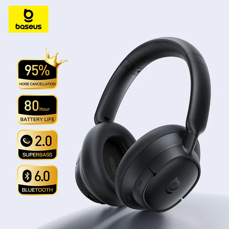 Auriculares Inalámbricos Baseus Bass BH1 NC Lite ANC con Cancelación de Ruido del 95%, Auriculares Bluetooth 6.0, 80H, Sobre la Oreja