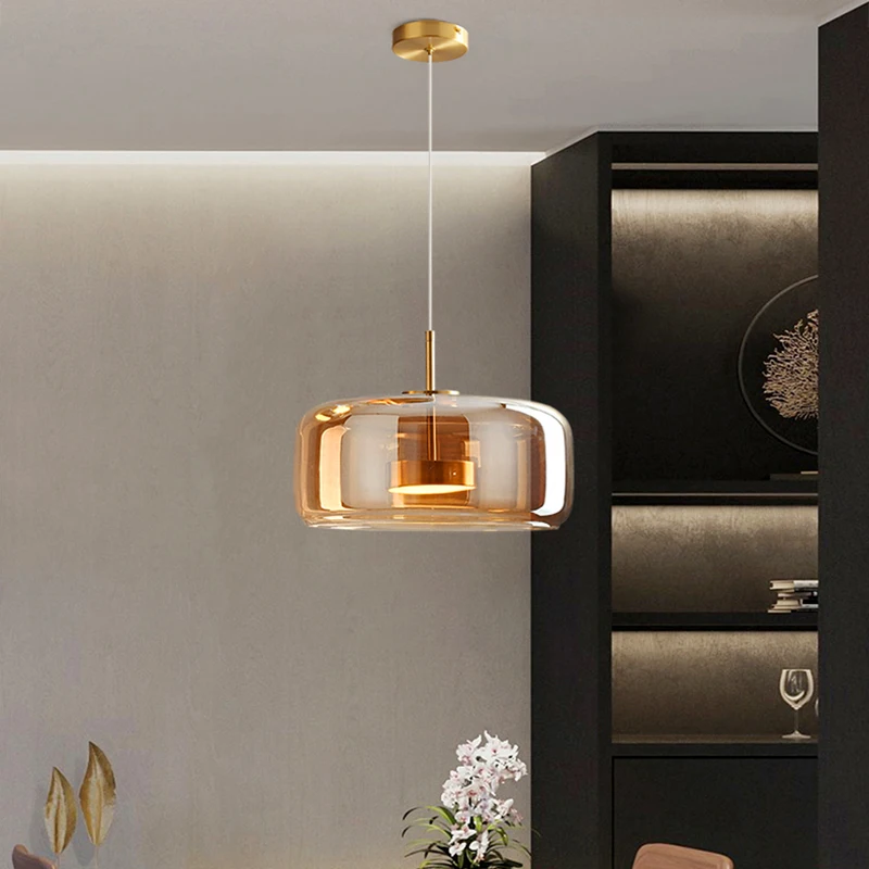 Lámpara Colgante Moderna de Vidrio, Lámparas LED para Comedor, Lámparas Colgantes para Techo, Iluminación Interior