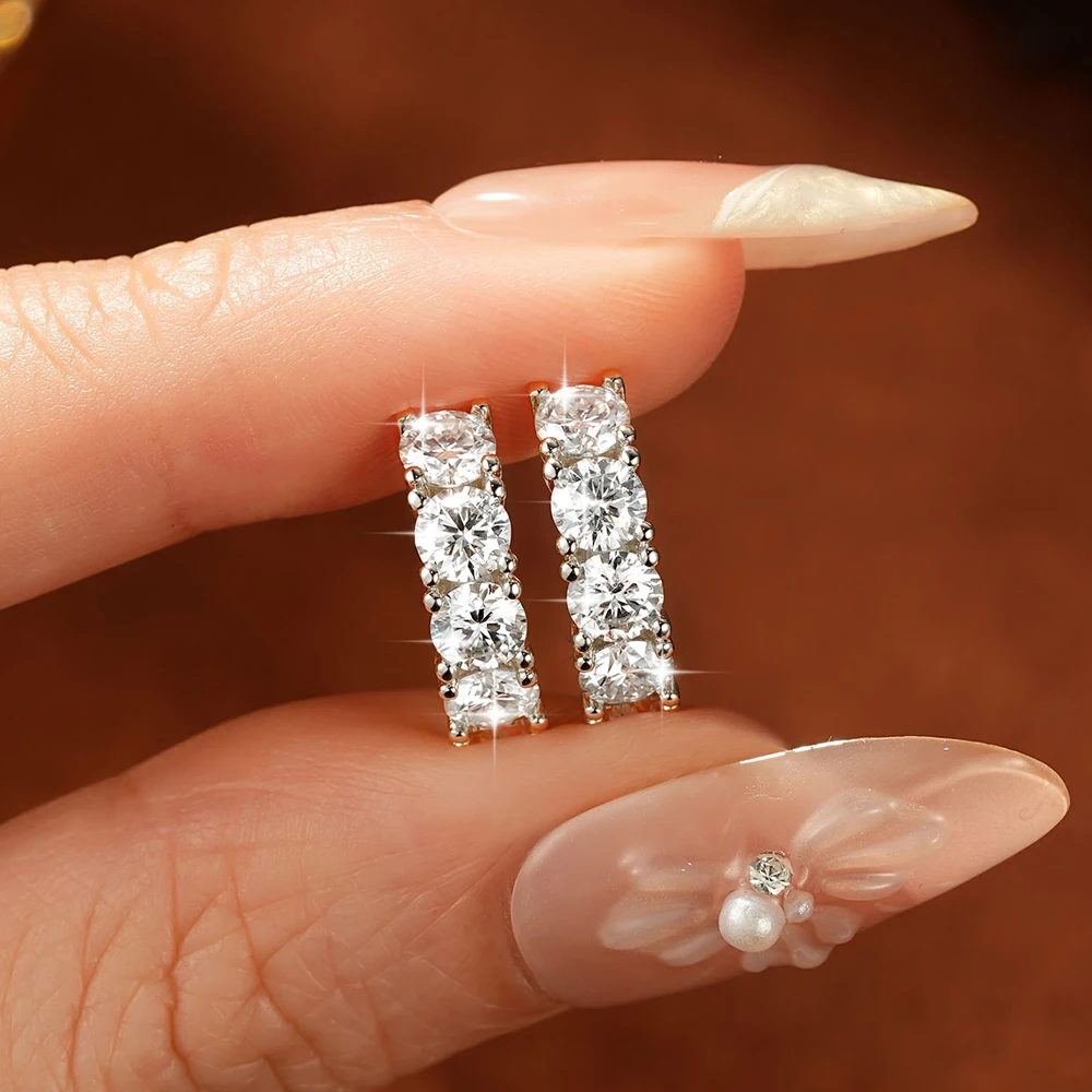Rrjzz Pendientes de aro de moissanita de 4 mm para mujer, certificados, corte redondo, color D, diamantes creados en laboratorio, tipo Huggie, regalos de joyería