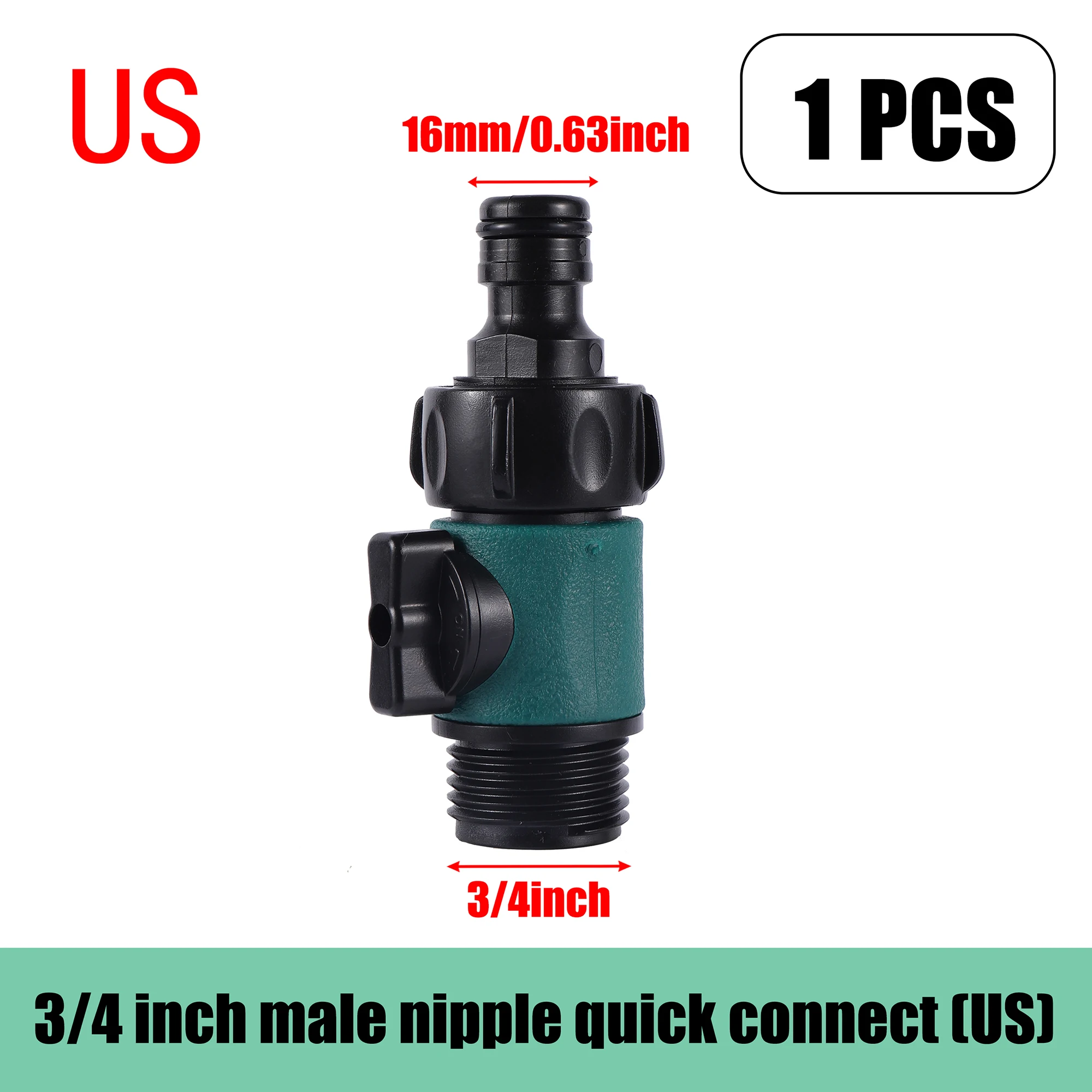 Válvula roscada de 3/4 "con conector de pezón de 16mm, válvula de cierre de manguera de jardín, adaptador de grifo desviador de manguera para lavado de coches, riego de jardín