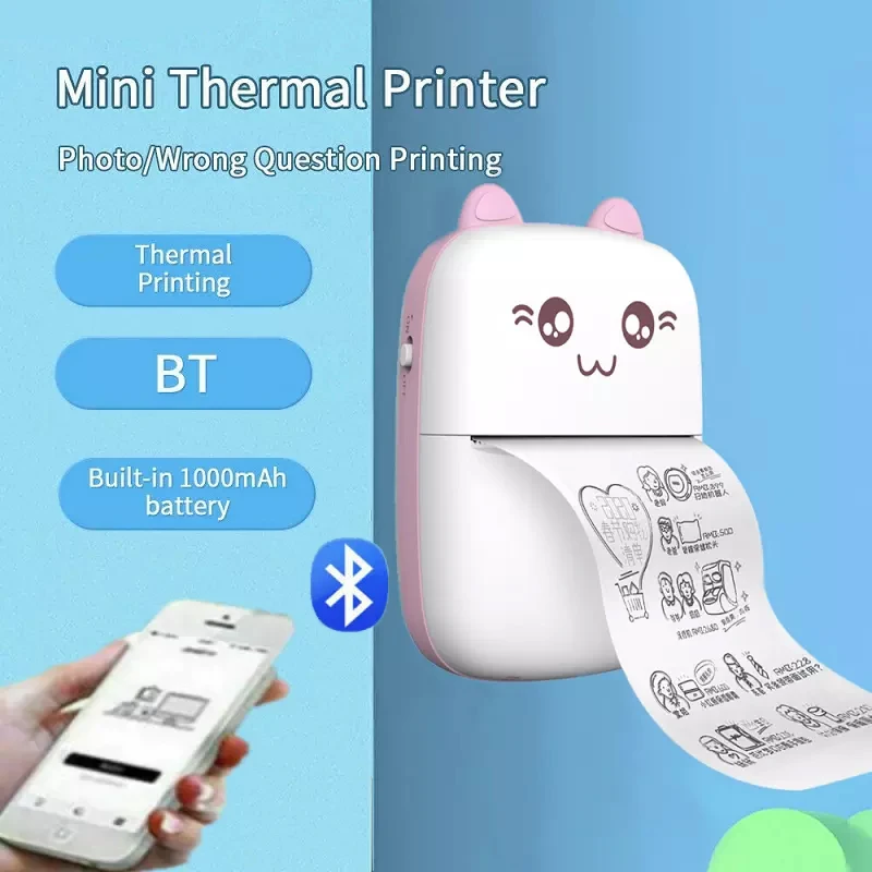 Impresora térmica portátil MINI inalámbrica BT 203dpi etiqueta fotográfica Memo impresión de preguntas incorrectas con Cable USB Imprimante portátil