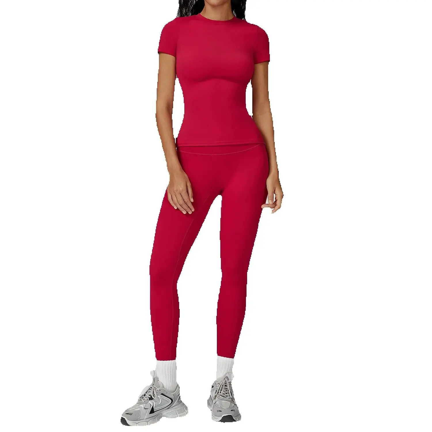 Conjunto de Yoga de 2 Piezas para Mujer, Traje Deportivo, Gimnasio, Fitness, Manga Corta, Sujetador Deportivo, Leggings de Cintura Alta, Ropa Deportiva, Ropa Atlética