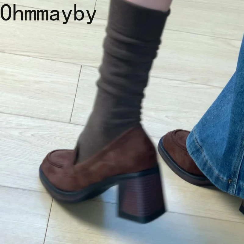 Zapatos de Tacón Grueso Elegantes para Mujer, Estilo Mary Jane, Punta Cuadrada Vintage, Plataforma, Deslizables, Primavera 2026