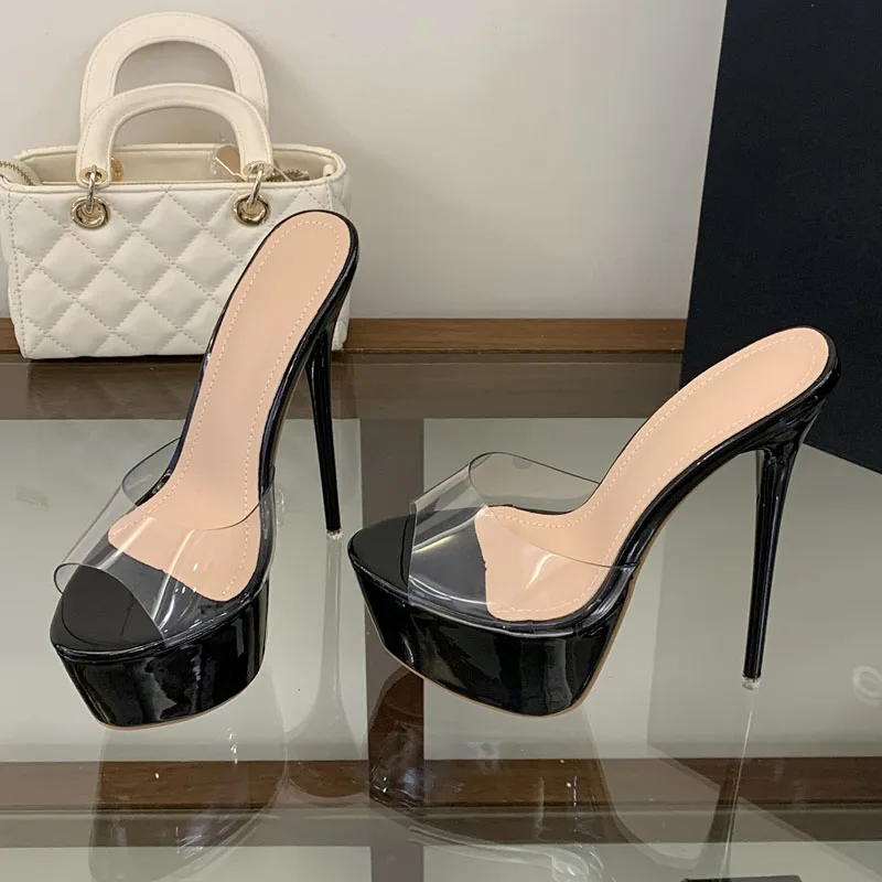 Eilyken, zapatillas transparentes de PVC de estilo callejero con punta abierta para mujer, tacones altos de estilo Stiletto, zapatos deslizantes para carnaval y graduación, talla grande 46