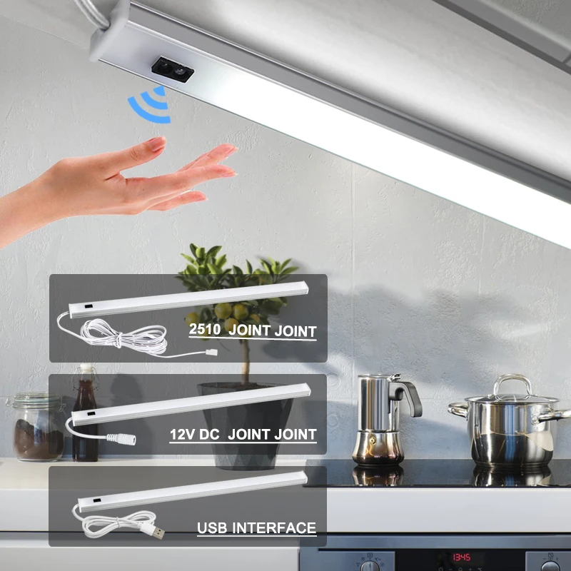 Luz Led inteligente con Sensor de barrido manual para debajo del gabinete, iluminación nocturna para cocina, dormitorio, armario y cama, 30cm, 40cm, 50cm, 12V