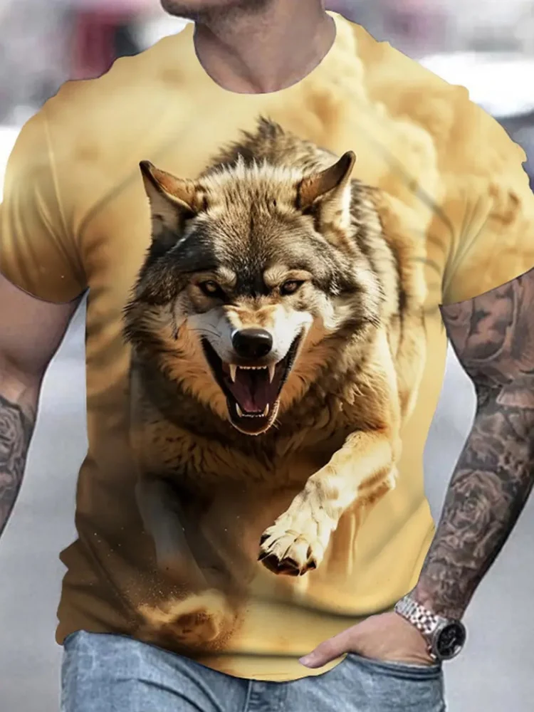Camiseta con estampado gráfico de lobo de fuego en 3D para hombre, camiseta informal de gran tamaño para verano, ropa de manga corta para Fitness a la moda para hombre