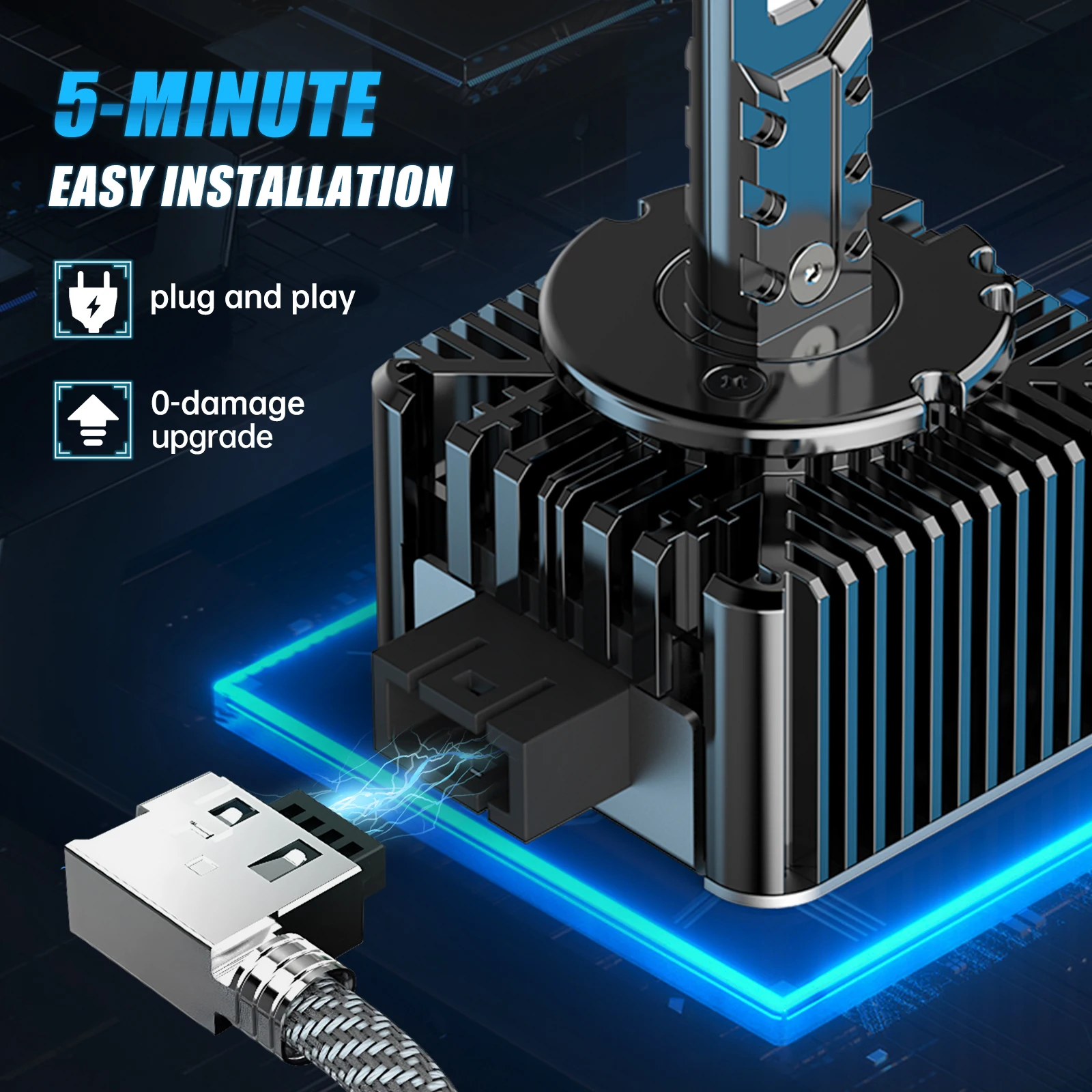 BEVINSEE D1S D3S LED Canbus D2S D5S D1R D2R D3R Bombillas de faro LED 70W 6000K 7000LM Bombillas de xenón auto de repuesto Plug&Play 12V