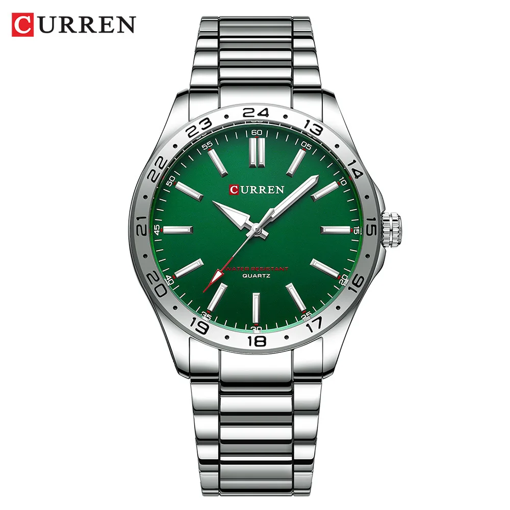 Reloj de cuarzo CURREN 8452 para hombre, reloj de negocios de ocio a la moda Simple, reloj de pulsera con correa de acero inoxidable plateado negro para hombre