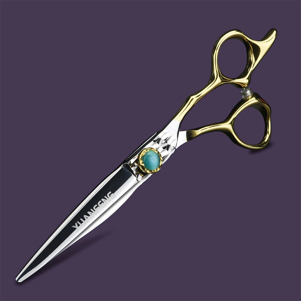 Tijeras para el cabello XUANTENG doradas de 6 pulgadas, tijeras para cortar tornillos de ágata verde y juego de tijeras para adelgazar