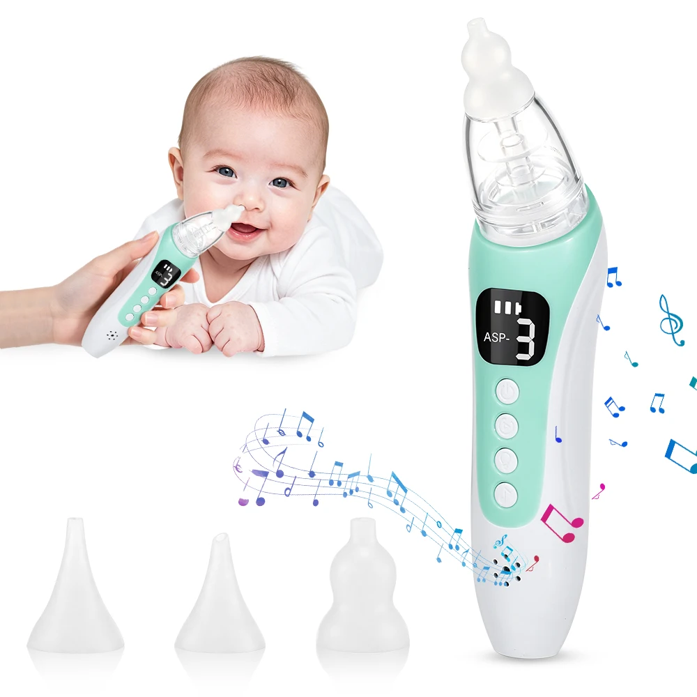 Aspirador Nasal Eléctrico para Bebé Recargable, Sacamocos con 3 Niveles de Succión, 10 Melodías Relajantes, 3 Boquillas de Silicona para Recién Nacido y Niños, Pantalla HD, Bajo Ruido, Antirreflujo, Fácil Limpieza