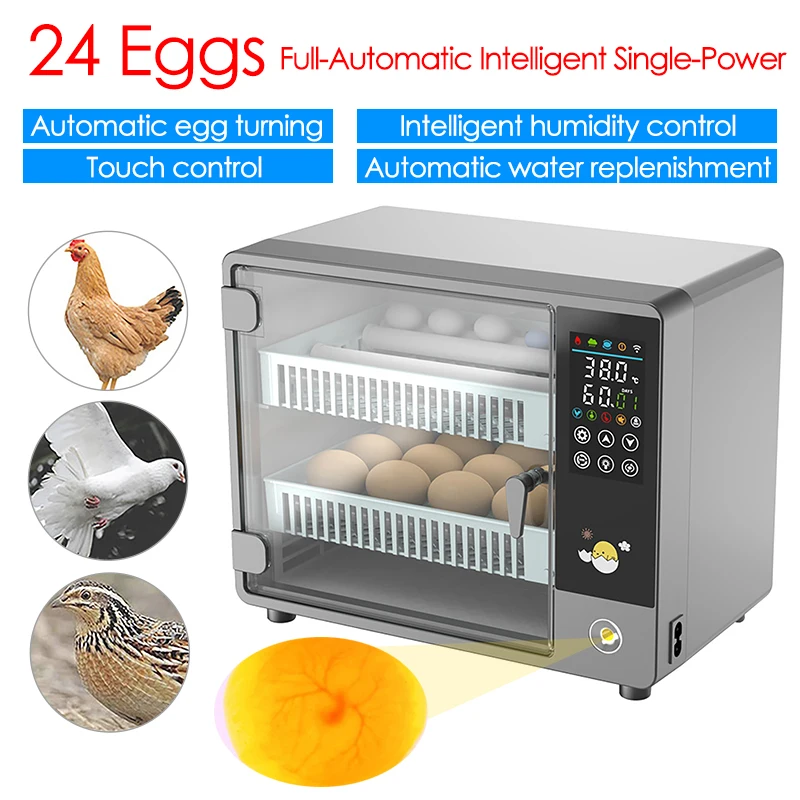Incubadora de 24 huevos, máquina de incubación de granja con Control de temperatura táctil completamente automático, incubadora de huevos para pollos, patos y codornices