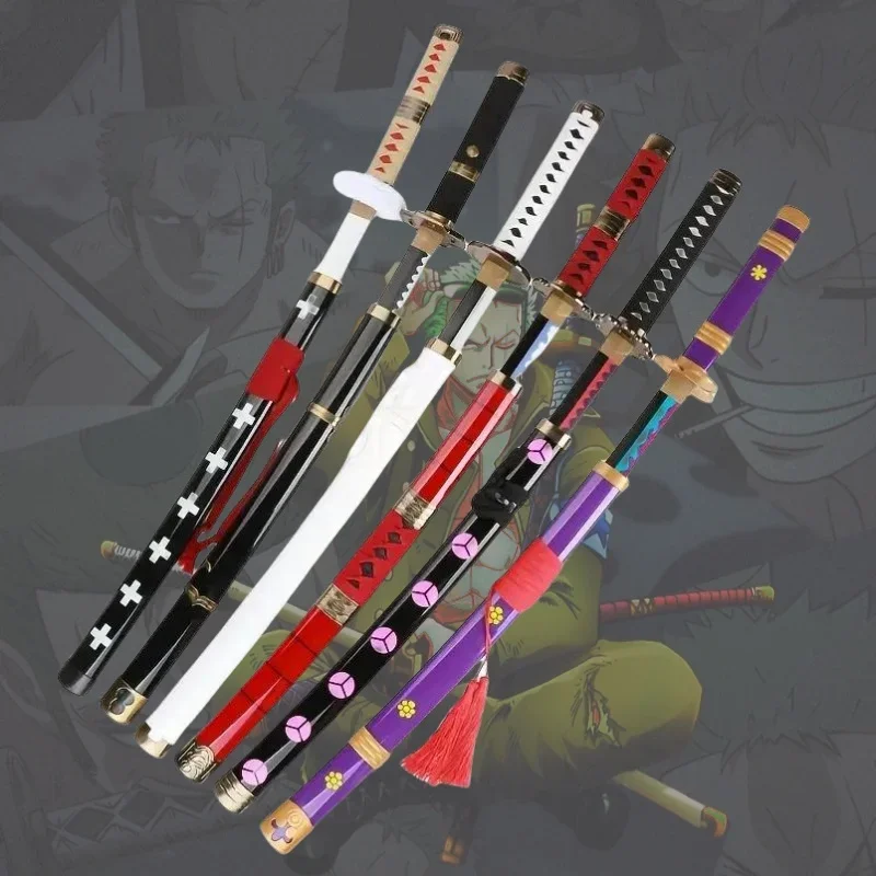 Espada Roronoa Zoro Katana, hoja Ninja de madera, lejía, tamaño Real, Anime japonés, espada samurái Katana, accesorio de Cosplay, decoración del hogar