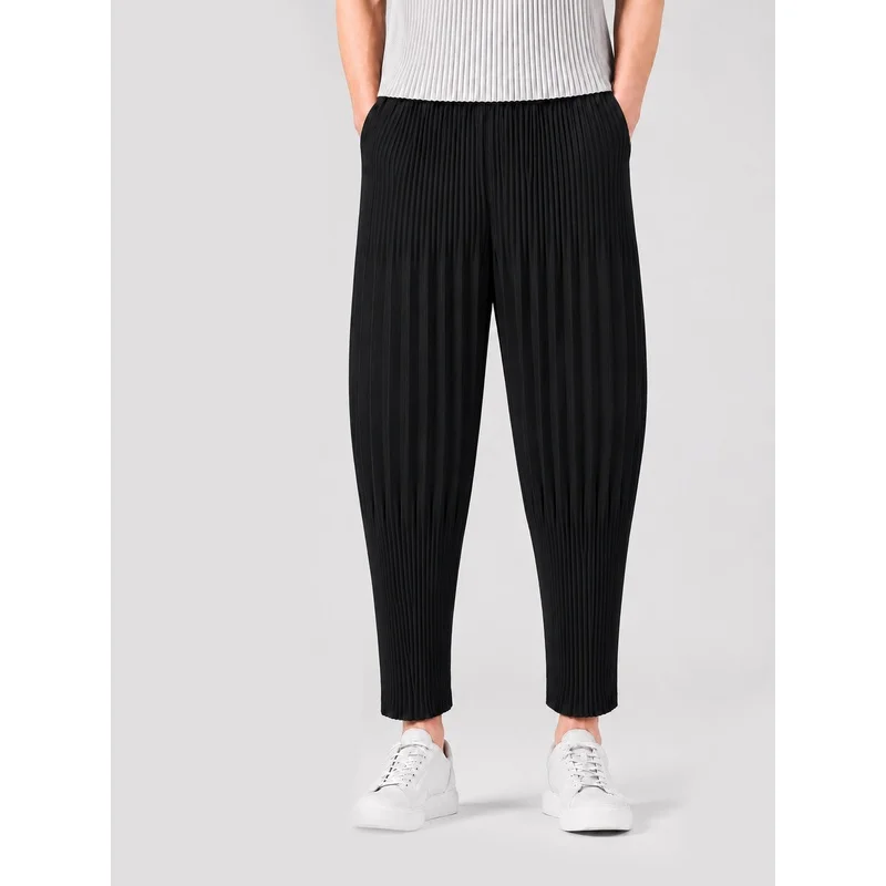 Pantalones Holgados Plisados Miyake para Hombre, Estilo Japonés Vintage, Transpirables, de Cintura Baja, Ropa Urbana