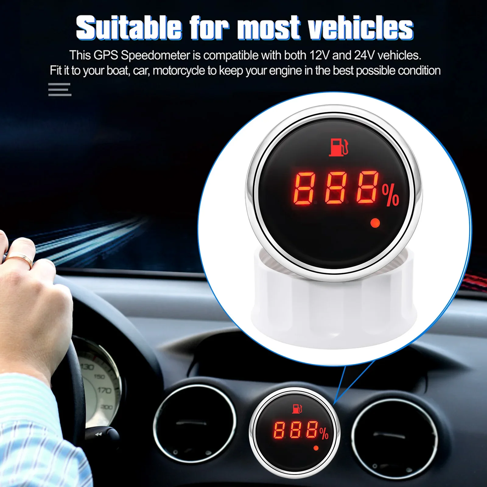 Medidor de Nivel de Combustible Digital Automático de 52 mm con Luz de Alarma, Indicador de Tanque de Combustible de 0-190 Ohmios, Sensor de Nivel de Combustible Marino de 100-600 mm Zmfjh