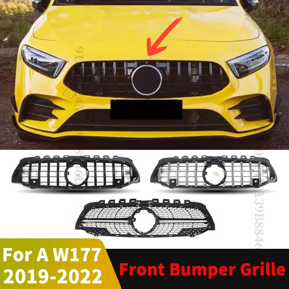 Parrilla delantera GT Diamond, parrilla de parachoques de carreras para Mercedes W177 Benz A o A35 2019 2020 2021 2022 como A250 A200 A180 A220 Tuning