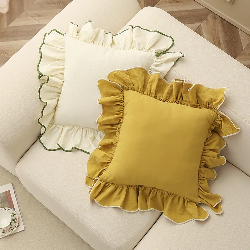 Funda de almohada de algodón con volantes para decoración del hogar, cubierta de cojín decorativa para sofá, color Beige, rosa, Princesa, 45x45cm