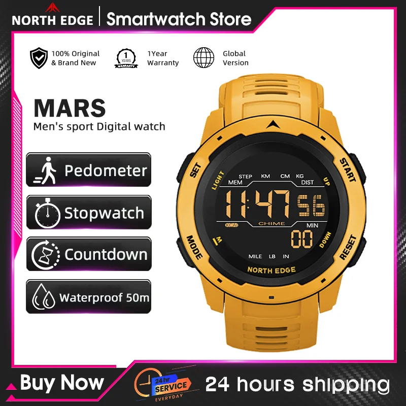 Reloj Digital NORTH EDGE para hombre y mujer, reloj deportivo con doble horario, podómetro para correr, cuenta atrás, resistente al agua, 50m, alarma, reloj militar