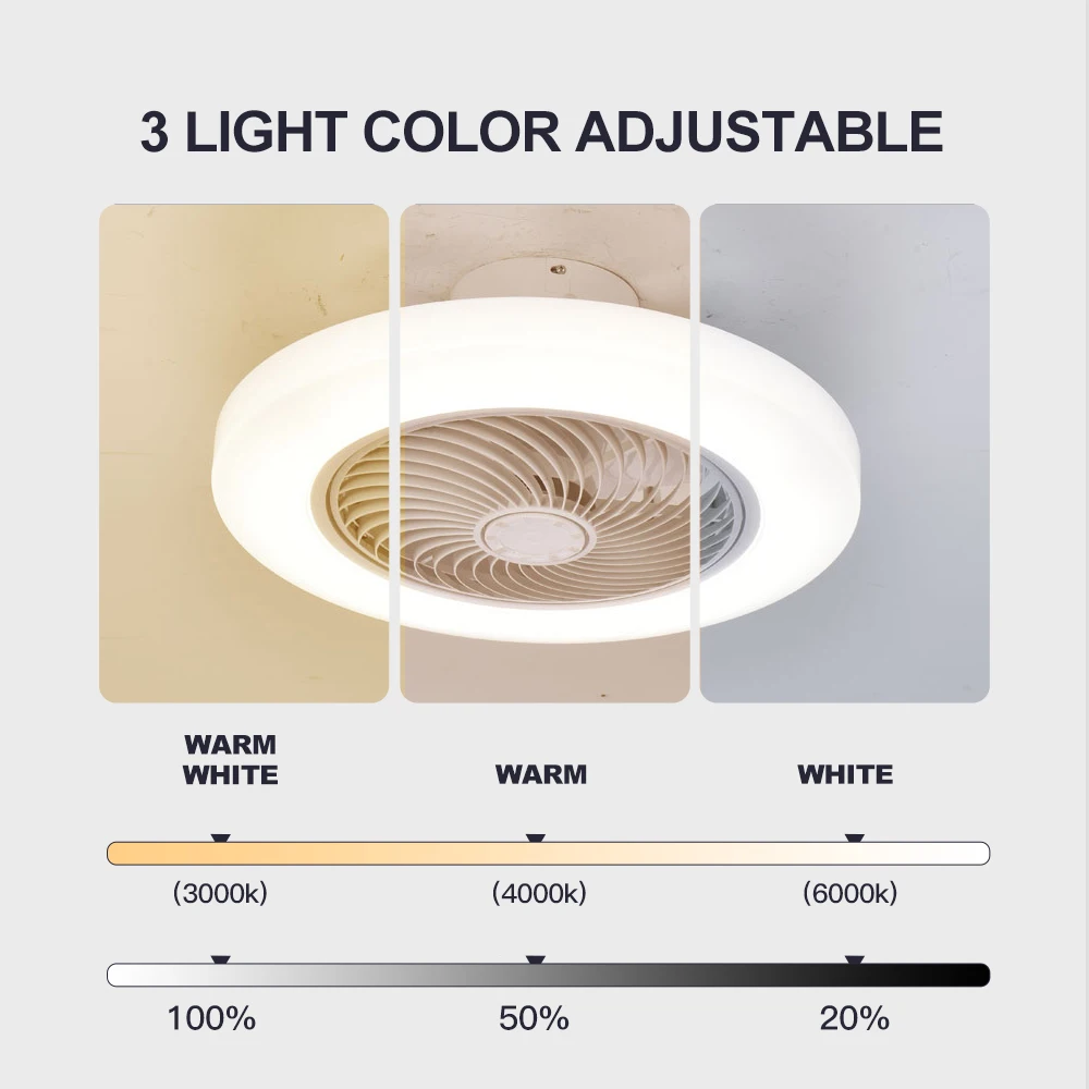 Ventilador de techo inteligente con luces, Control remoto, decoración de dormitorio, lámpara de ventilador, aspas invisibles de aire silenciosas de 52cm