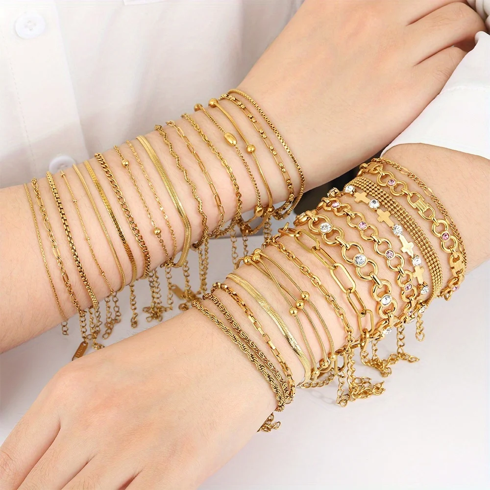 11 piezas【Aleatorio】Pulseras de acero inoxidable a la moda para mujer, elegantes y lujosas, juego de joyería para mujer que no se decolora, adecuado para uso diario y fiestas, regalo de cumpleaños