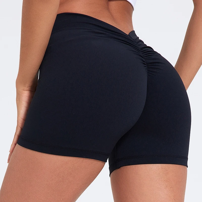 Pantalones cortos con espalda en V para mujer, Shorts sexys de cintura alta para Yoga, levantamiento de cadera, ajustados de nailon, para entrenamiento deportivo y Fitness