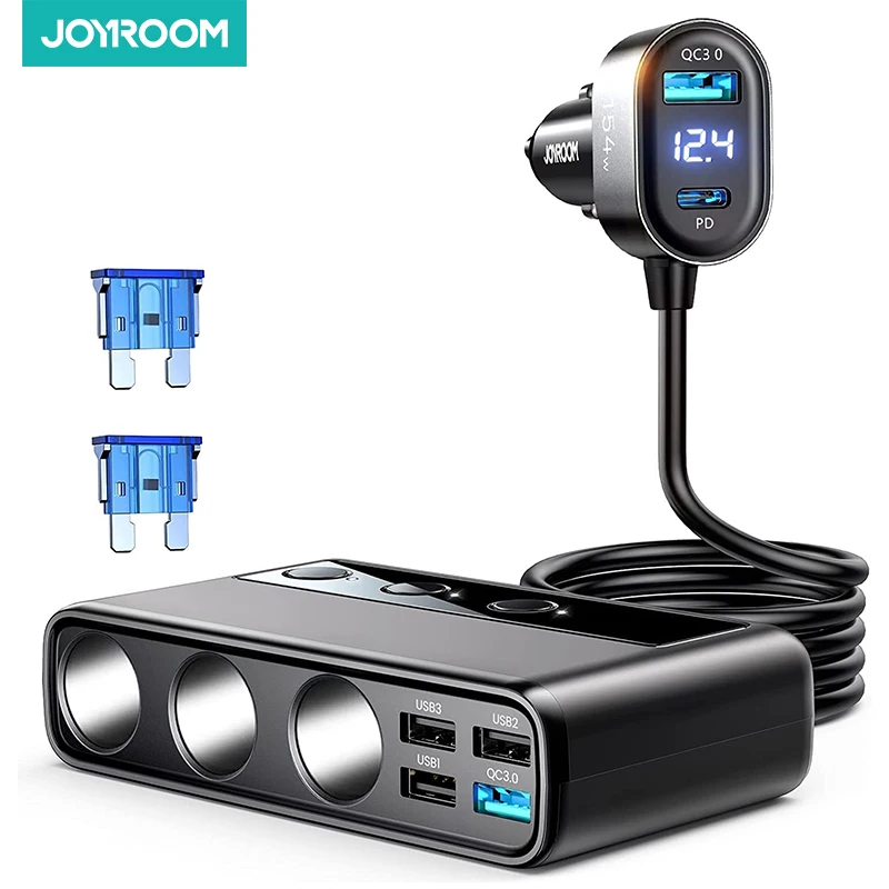 Joyroom 154W 9 en 1 adaptador de cargador de coche interruptores independientes de carga toma de cigarrillo CC PD 3 enchufe divisor de encendedor de cigarrillos