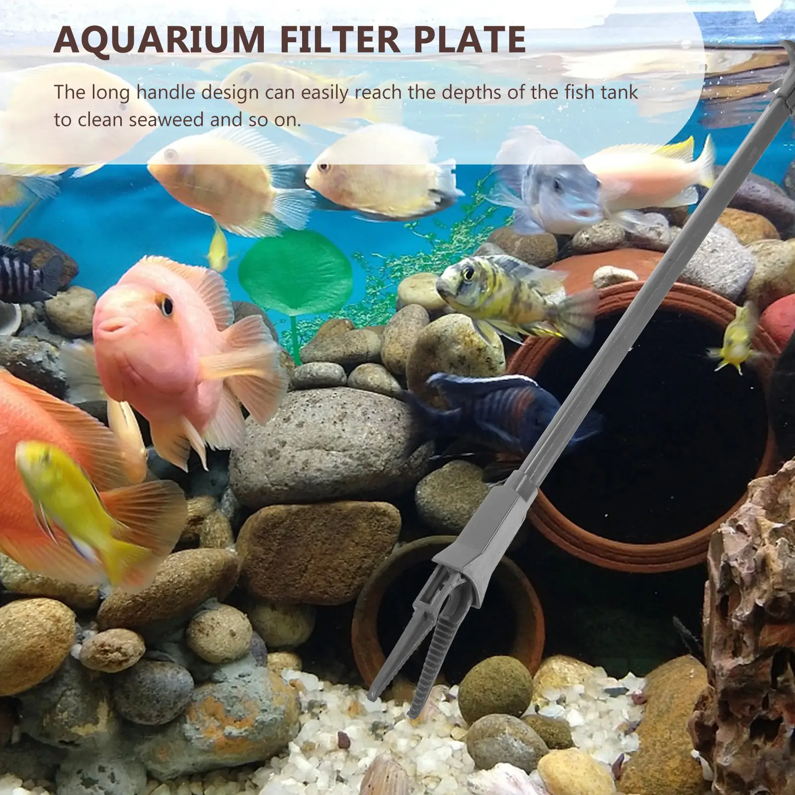 Pinzas de plástico para acuario, herramientas de limpieza de pecera con mango largo, Clip acuático profesional, 3 uds.