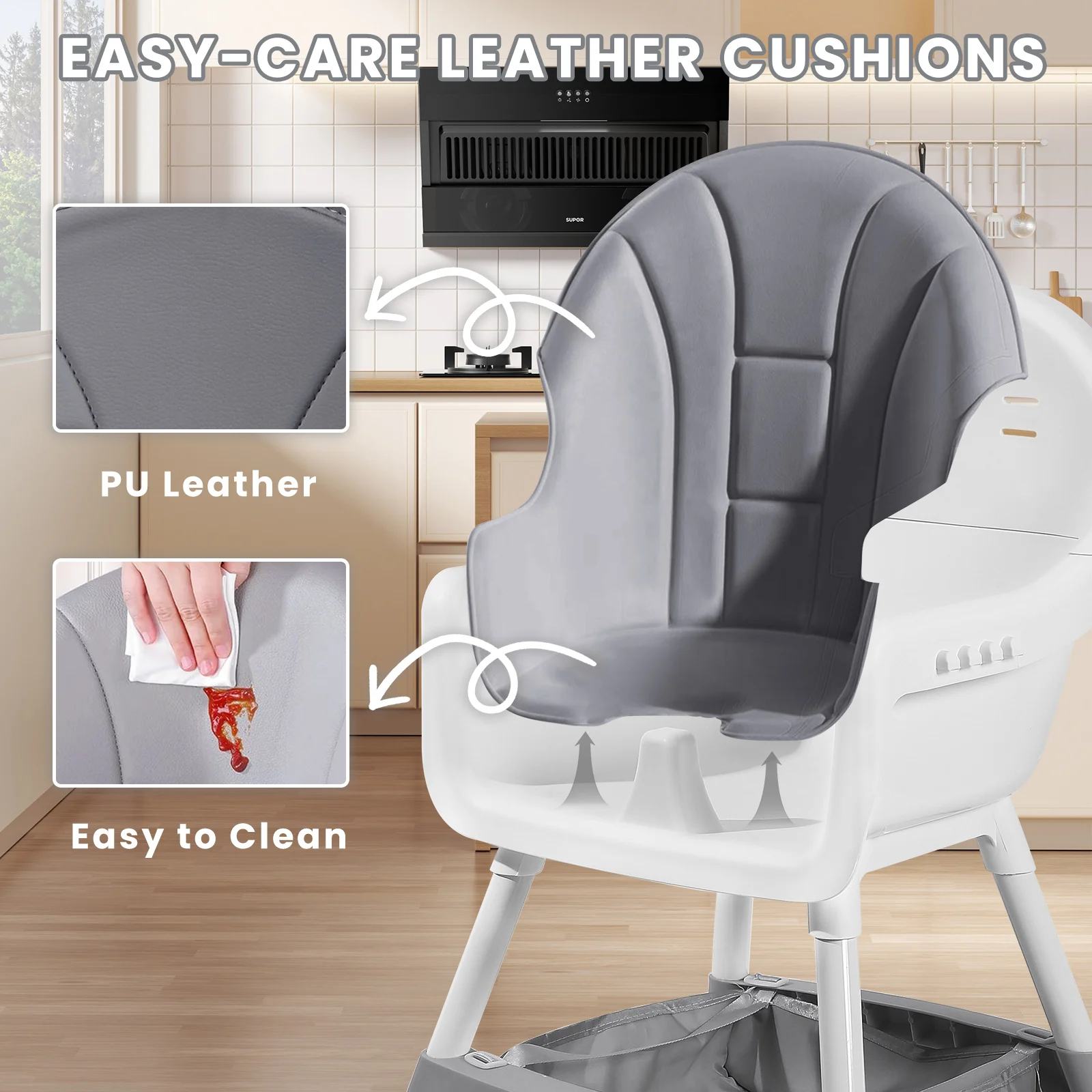 Silla alta para bebé, sillas de comedor portátiles para bebé, silla alta convertible para comer y jugar con plato de cena de doble capa y estante para juguetes