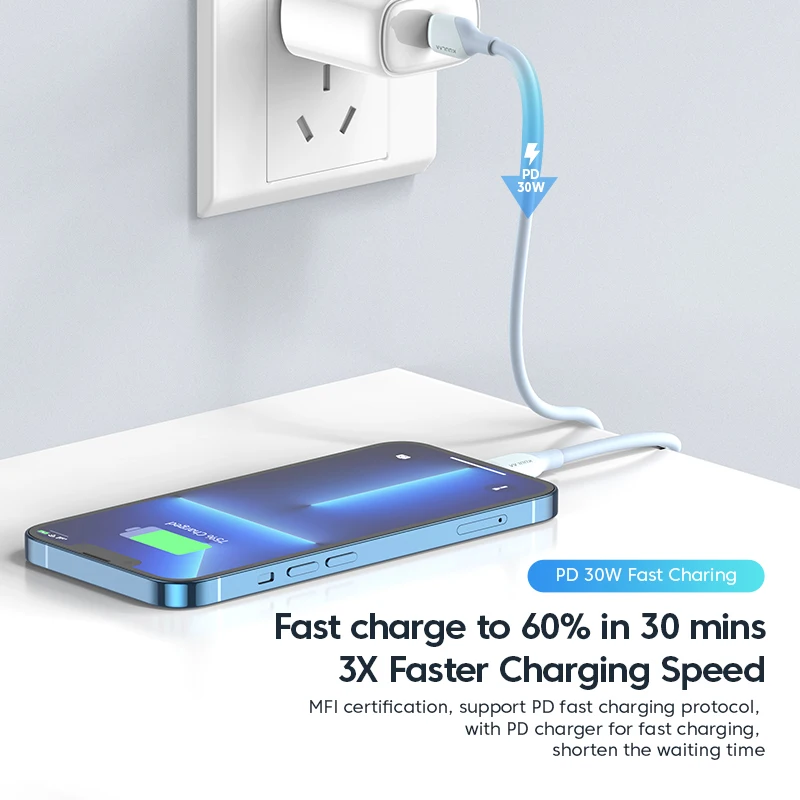 KUULAA Cable USB C PD30W certificado MFi para iPhone 14 13 12 11 AirPods iPad carga rápida USB C a Cable Lightning USB de silicona