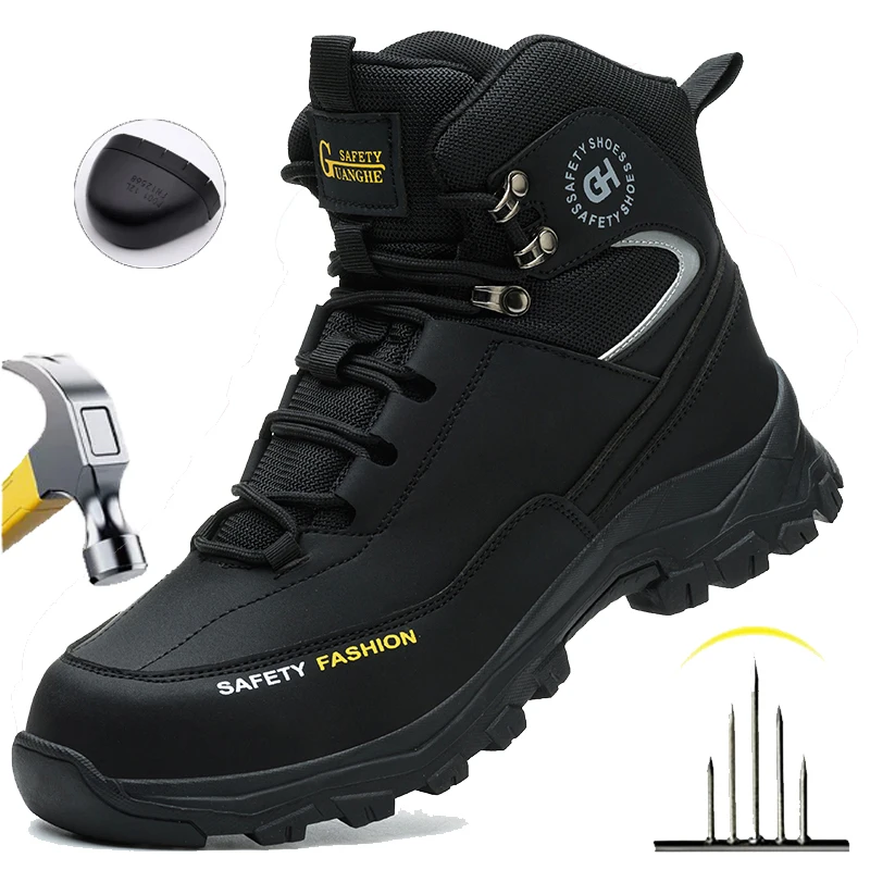 Zapatos de seguridad para construcción, botas de trabajo impermeables para hombre, zapatos con punta de acero antigolpes, zapatos indestructibles a prueba de pinchazos, zapatos de seguridad