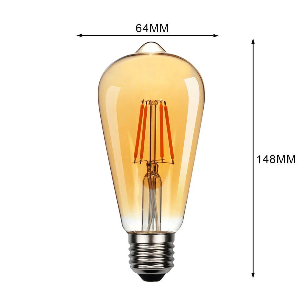 6 uds LED ST64 2W 4W 6W 8W DC 220V 110V bombilla de filamento dorado regulable E27 B22 luz Vintage Edison lámpara Retro aspecto de vidrio dorado