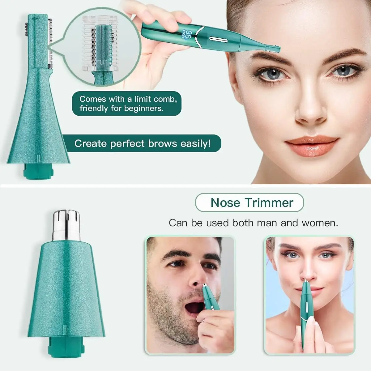 Maquinilla de afeitar eléctrica 4 en 1 para mujer, depilación para cejas, cara, nariz, piernas, axilas y línea de bikini, húmeda y seca