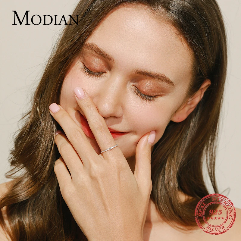 Modian 2021 Plata de Ley 925 auténtica Simple cuadrado claro CZ encanto Color dorado anillos de dedo para mujeres joyería de compromiso de boda