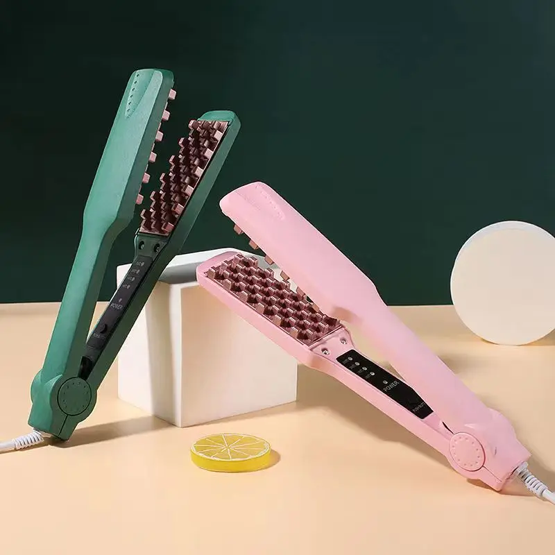 Voluminizador de pelo profesional de cerámica, rizador corrugado esponjoso, plancha plana, férula de maíz, 4 temperaturas, rejilla 3D