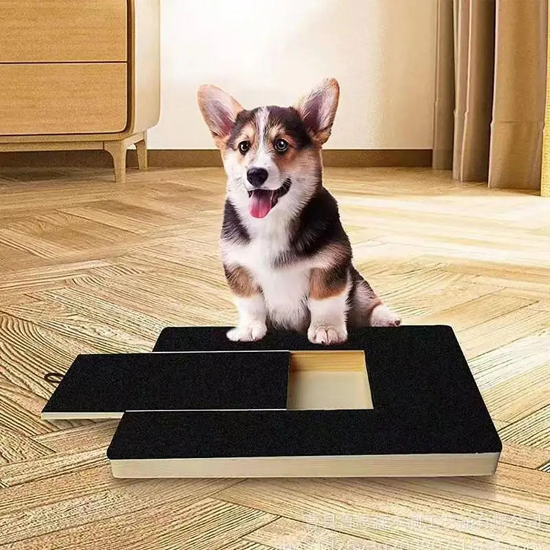 Tablero rascador de uñas para perros, almohadilla para recortar uñas, tablero rascador de madera extraíble para mascotas, juguete, caja de golosinas integrada, tablero de papel de lija para perros