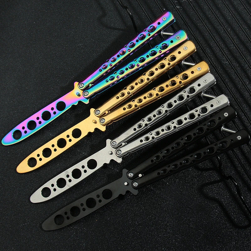 Cuchillo Mariposa Plegable Sin Afilar, Entrenador de Bolsillo Portátil de Acero Inoxidable, Herramienta de Entrenamiento para Juegos al Aire Libre, 1 Cuchillo Plegable