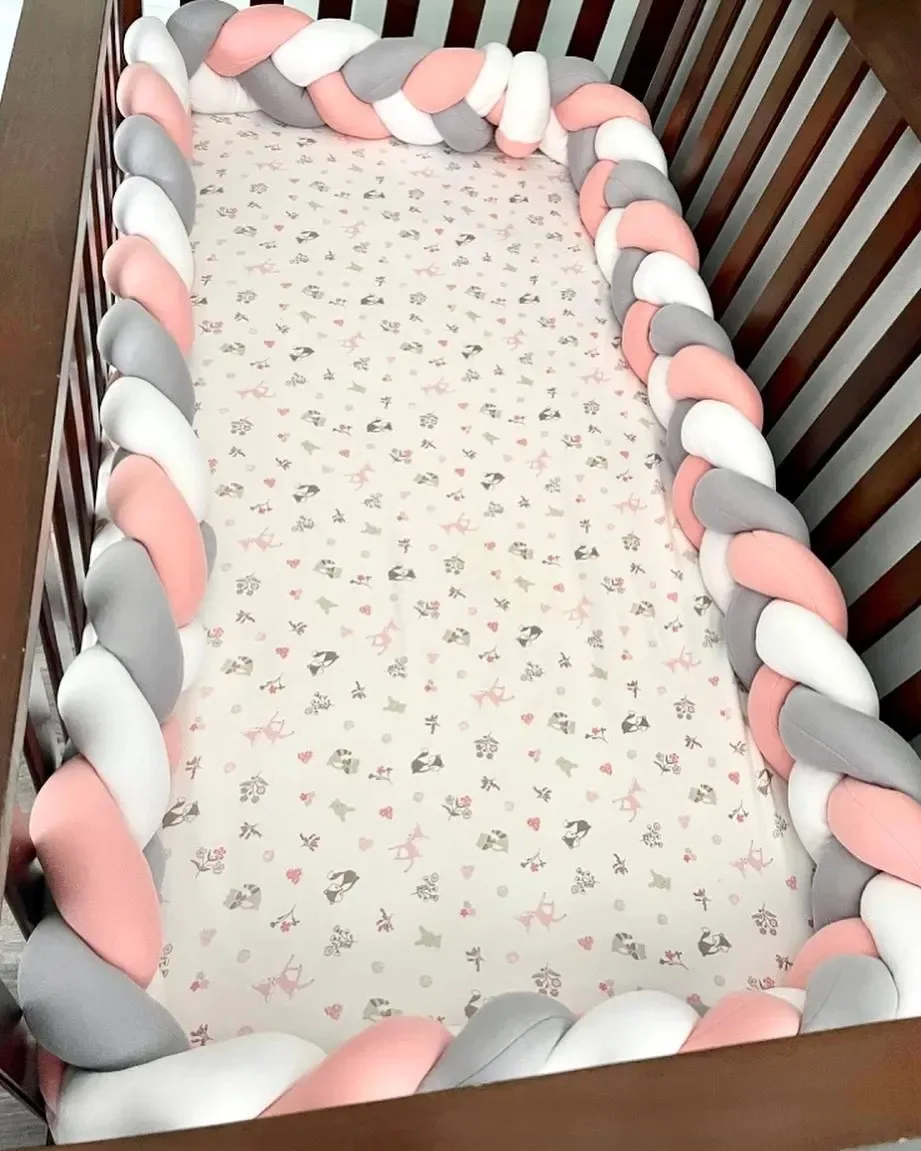 Protector de cuna para bebé, cojín con nudo trenzado para niños pequeños, 3 partes, parachoques para cama de bebé en la cuna, recién nacido, 1M/2M/3M/4M