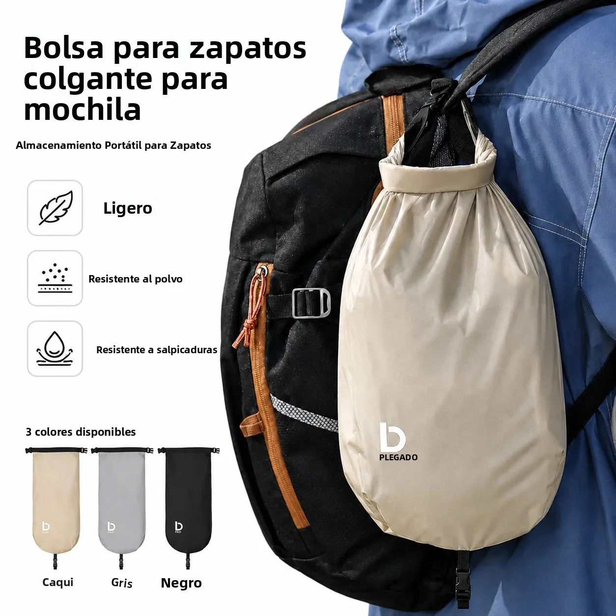 Bolsa de nailon para zapatos, mochila ligera portátil, bolsa de almacenamiento externa para zapatos, soporte plegable para viajes, gimnasio, senderismo y exteriores