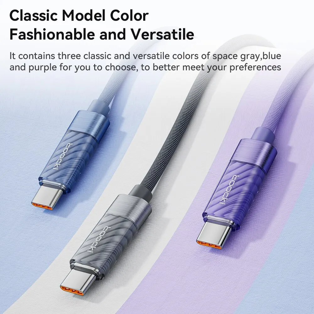 Toocki Tipo C a Tipo C Cable 100W PD Cargador de carga rápida USB C a USB C Cable transparente para Xiaomi Macbook
