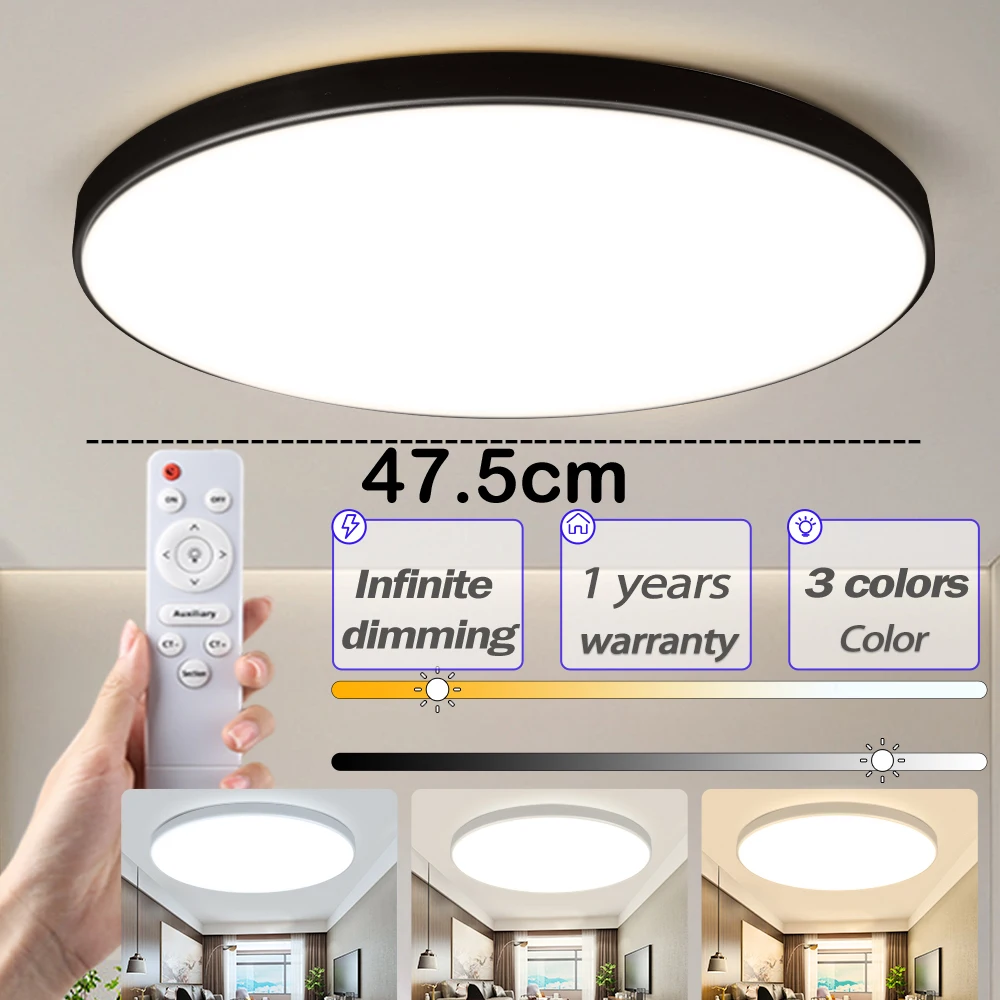 Lámpara de techo LED AC220V, 3 colores regulables, luz de techo moderna, lámparas de panel regulables de 30W, 40W, 50W, accesorios para sala de estar y dormitorio