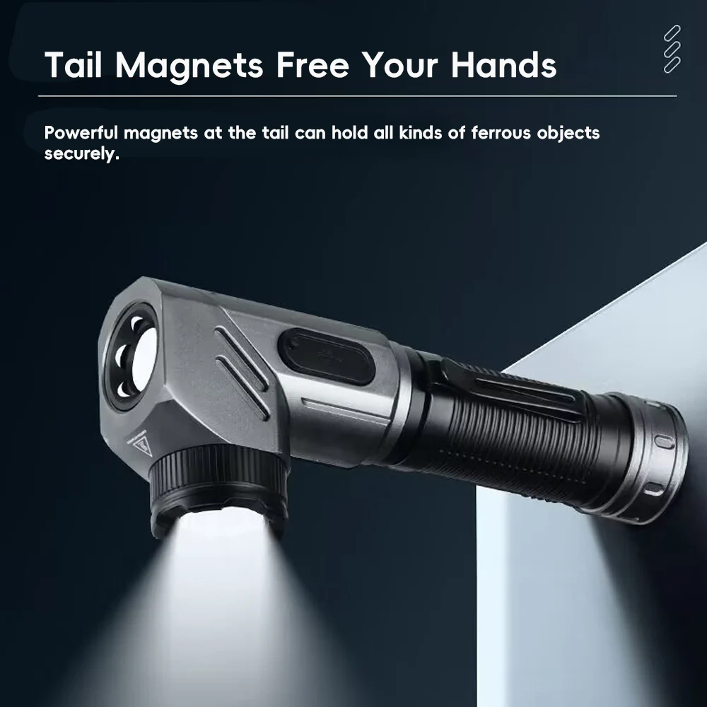 Potente linterna LED T6 + COB, 4 modos, 90 °, luz de trabajo plegable, luz de inspección, linterna táctica con cola magnética para Camping