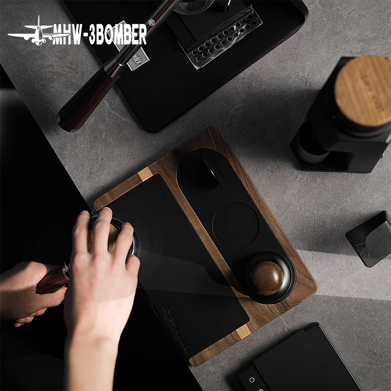 Estación de apisonamiento de café MHW-3BOMBER, alfombrilla de silicona de madera para Espresso de 51-58mm, portafiltro, accesorios de café Barista para el hogar