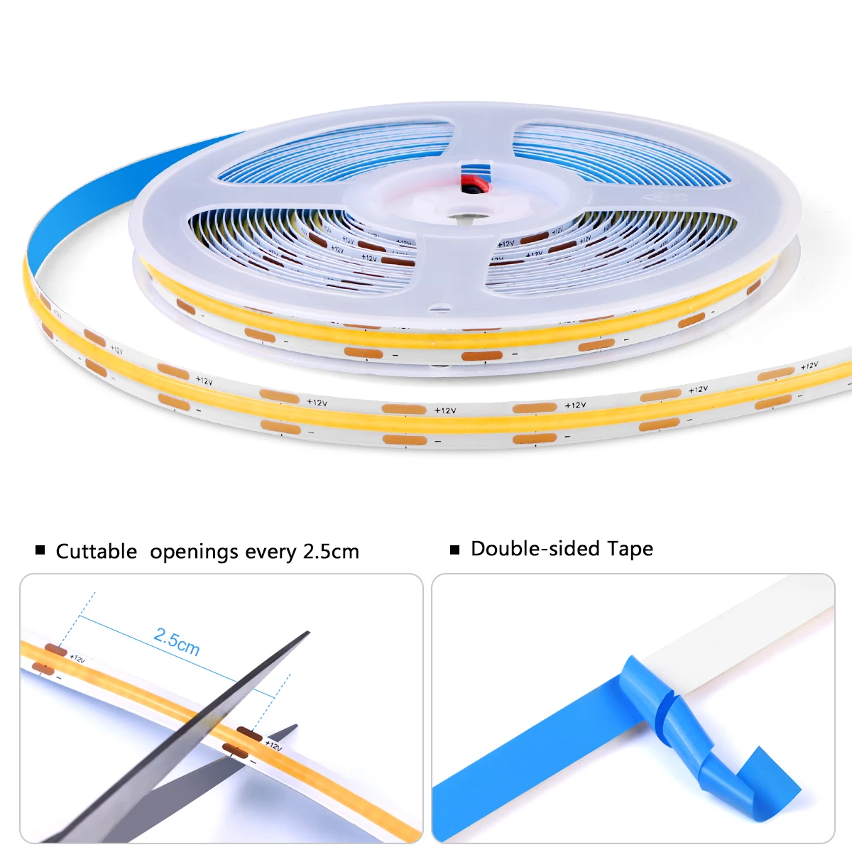 Tira de luces LED COB para debajo del gabinete, cinta de lámpara de armario, pantalla de colección, estantería, Sensor táctil regulable de madera Penetrable