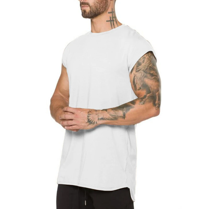 Camisas musculares de entrenamiento de Color sólido para hombre, camiseta de manga pequeña transpirable de algodón para gimnasio y culturismo, camisetas informales de Fitness Hip Hop